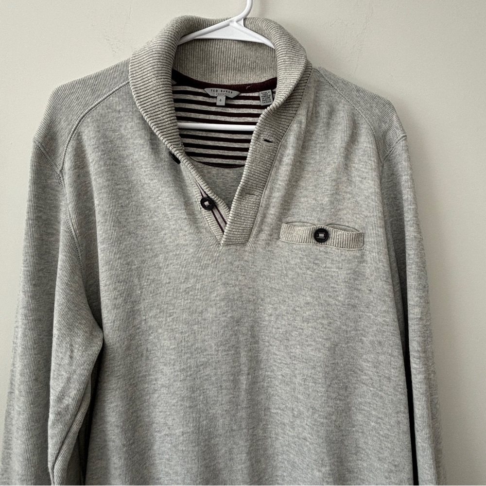 Ted Baker jumper Men's sweater sz 4 Large 1/4 Knit cowl collar pullover gray